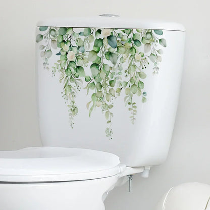 Plant Leaves Wall Sticker Toilet Sticker WC Self Adhesive Mural Beautify Flower Home Decoration Decals Refrigerator sticker-HomeDecorDecals_com