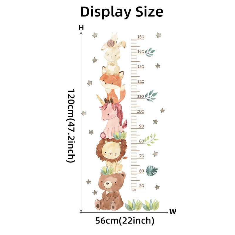 Watercolor Animal Bear Lion Bunny Height Ruller Wall Stickers Kids Grow uo Chart Wall Decals for Kids Room Baby Nursery Room PVC-HomeDecorDecals_com
