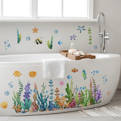 Ocean Sea Animals Fishes and Seaweed Coral Bathtub Sticker for Nursery Bathroom Shower Background Wall Self-Adhesive Decoration-HomeDecorDecals_com
