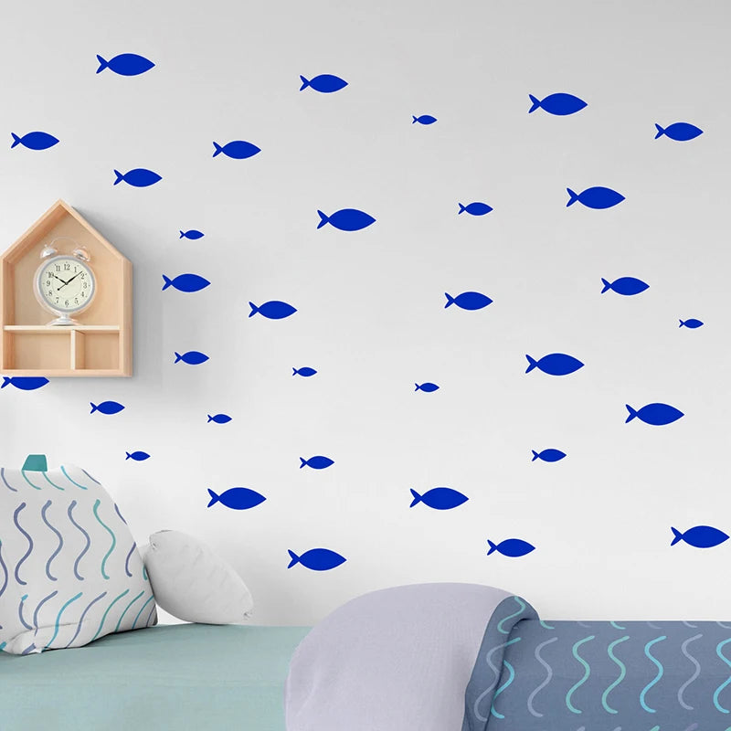 35 pcs Fish /Set Vinyl Wall Sticker Waterproof Removable Bathroom Wall Decor, Ocean Fish Scene Wall Decals For Nursery Kids Room-HomeDecorDecals_com
