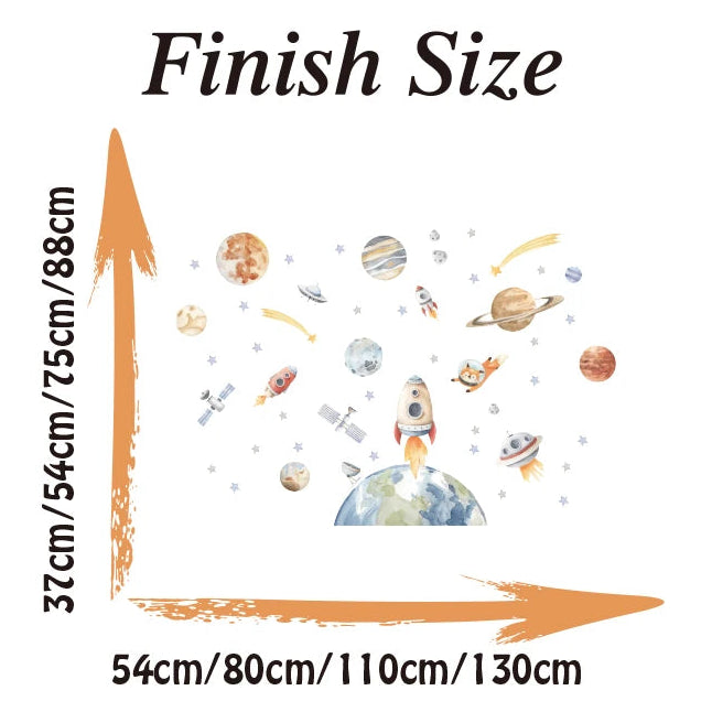 Watercolor Solar System Space Wall Sticker Baby Nurery Kids Room Planets Rockets Stars Moon Wall Decal Bedroom Playroom Decor-HomeDecorDecals_com
