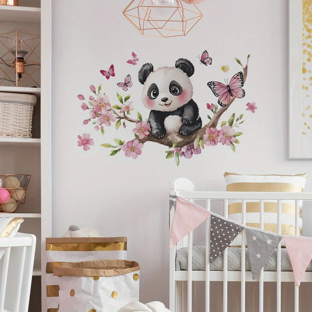 1pc Panda Cherry Blossom Wall Sticker PVC Self-adhesive Wall Sticker Bedroom Living Room Beautification Decoration Wall Sticker-HomeDecorDecals_com