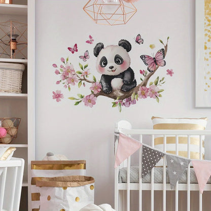 1pc Panda Cherry Blossom Wall Sticker PVC Self-adhesive Wall Sticker Bedroom Living Room Beautification Decoration Wall Sticker-HomeDecorDecals_com
