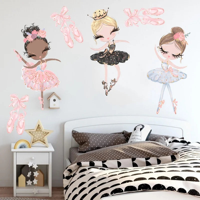 Kawaii Ballet Dace Girl Wall Art Sticker For Living Room Girls Bedroom Decoration Self-adhesive Wallpaper Baby Home Decor-HomeDecorDecals_com