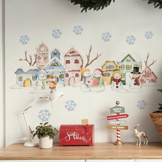 Snowman Colourful Cottage Wall Decal | Kids Room Decor by HomeDecorDecals.