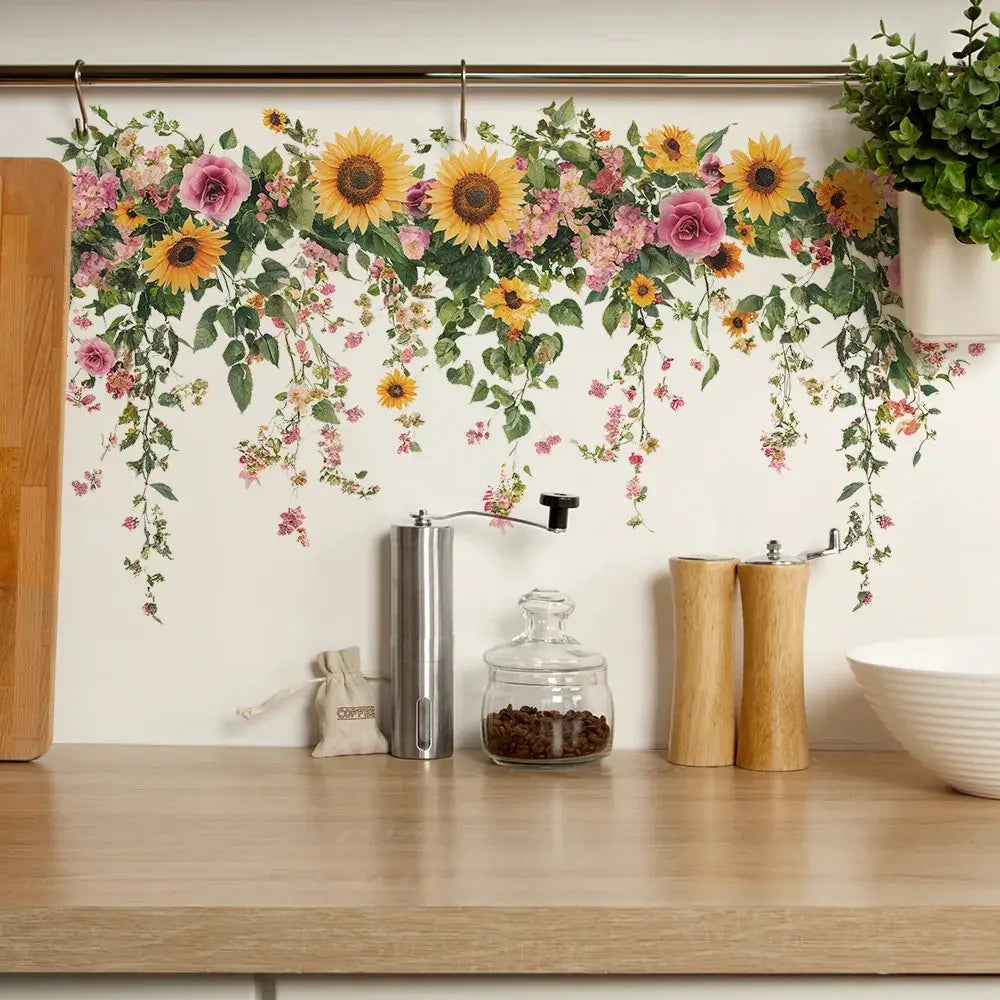 Sunflower Floral Self-Adhesive Wall Sticker | Home Decor removable peel and stick wall decal by HomeDecorDecals.