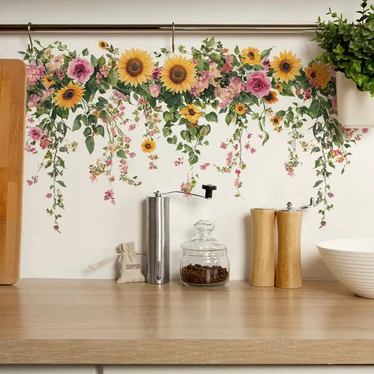 Sunflower Floral Self-Adhesive Wall Sticker | Home Decor removable peel and stick wall decal by HomeDecorDecals.