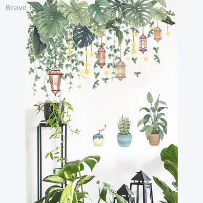 Close-up view of Tropical Green Leaves Wall Decal | Home Decor by HomeDecorDecals.