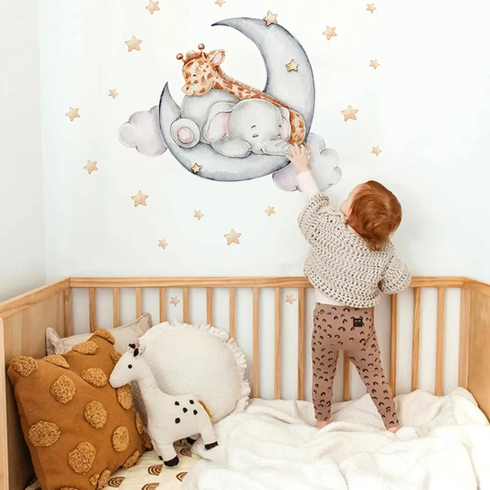 Vinyl Animals on Moon Wall Decal | Kids Room Decor removable peel and stick wall decal by HomeDecorDecals.