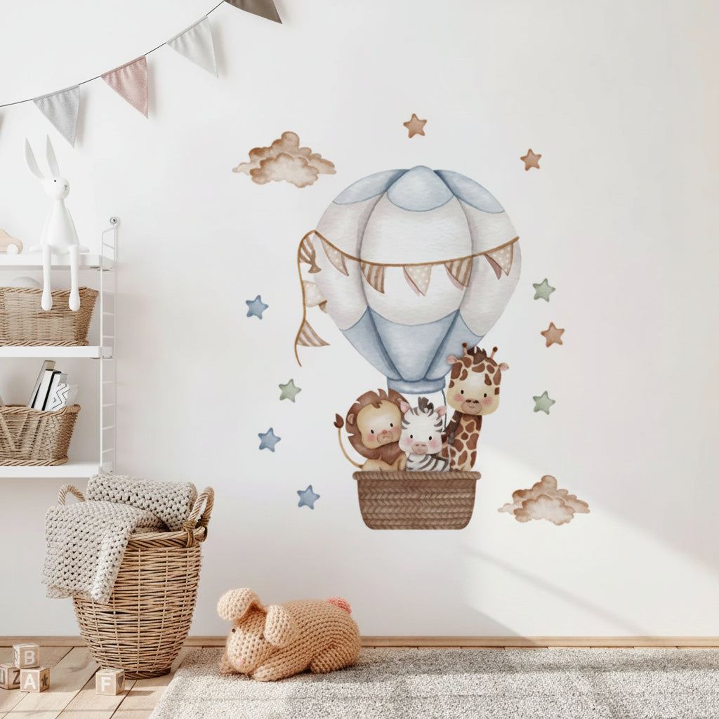 Watercolour Hot Air Balloon Wall Decal | Kids Room Decor displayed in room decor by HomeDecorDecals.